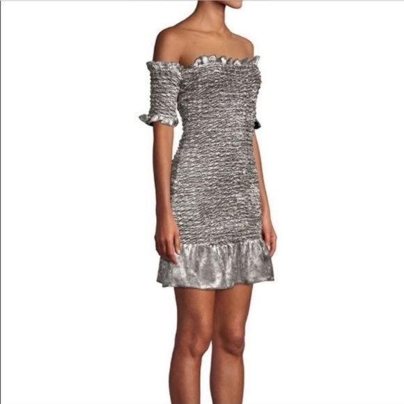 Petersyn X Revolve Mini Dress Benson Win Dress Metallic Velvet Silver S - Picture 11 of 16